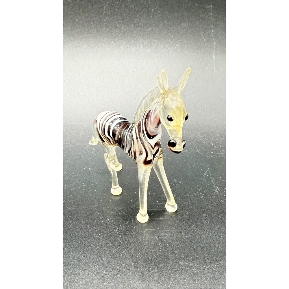 Vintage Hand Blown Art Glass Zebra Figurine Striped Animal Sculpture Decor